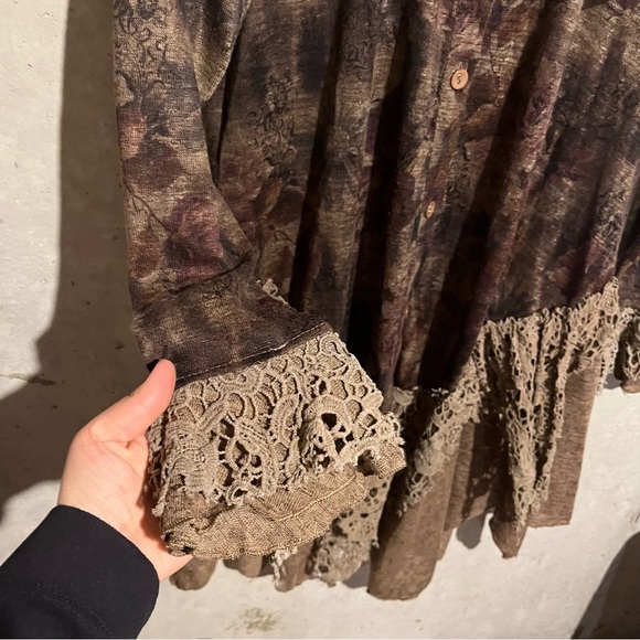 Pretty Angel Top Brown Floral Button Fairy Core Lace Gypsy Festival Whimsigoth - Picture 3 of 11